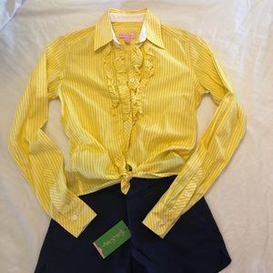 Lilly Pulitzer Yellow Striped Ruffle Blouse Size 2